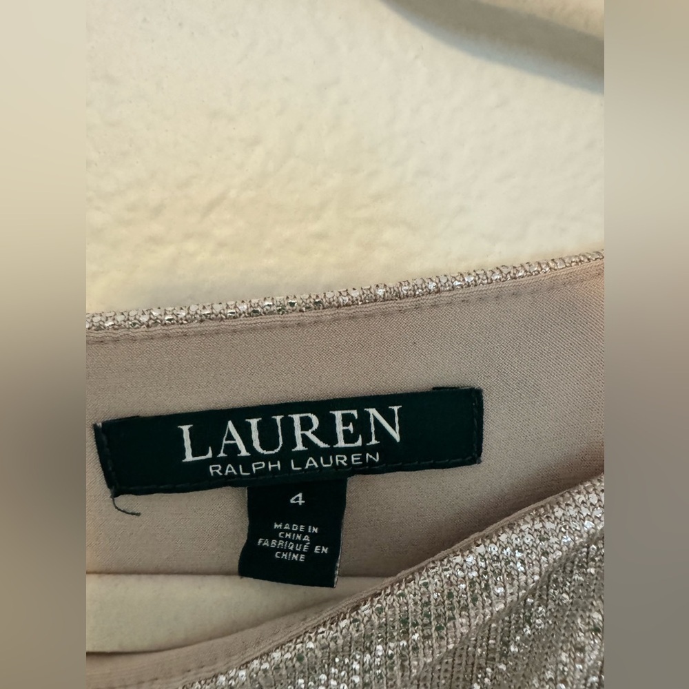 NEW Lauren Ralph Lauren Metallic Cold Shoulder Gown Champagne Formal Size 4 NWT - Picture 7 of 10